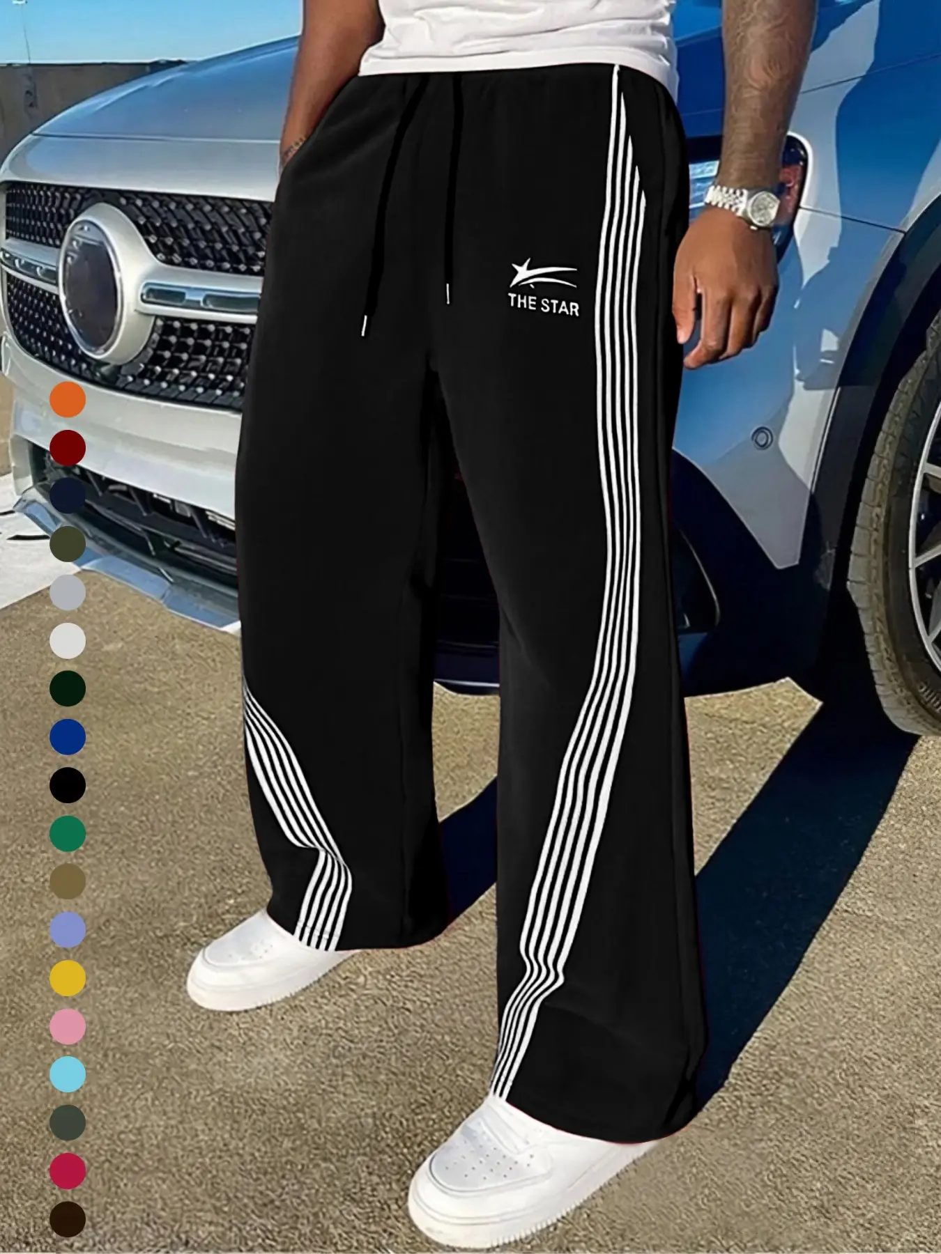 Men's Striped Side Straight Leg Pants, Street Fashion Casual Loose Fit, Breathable Aerobic Workout Pants, All Seasons Wear, Multiple Colors Available, Athleisure Pants, Athleisure Style Bottoms, Breathable Sports Pants, Activewear Bottoms