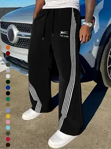 Men's Striped Side Straight Leg Pants, Street Fashion Casual Loose Fit, Breathable Aerobic Workout Pants, All Seasons Wear, Multiple Colors Available, Athleisure Pants, Athleisure Style Bottoms, Breathable Sports Pants, Activewear Bottoms