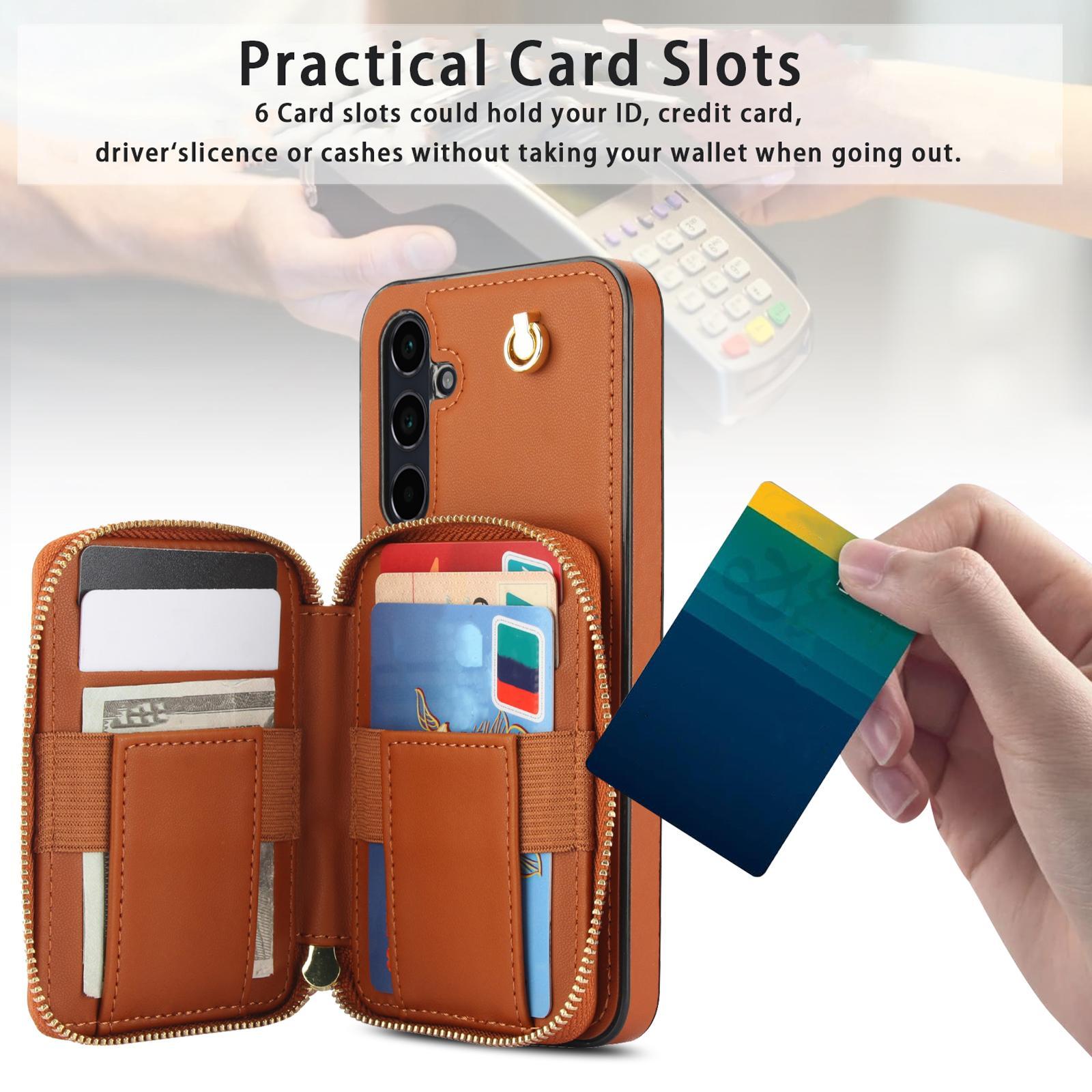 Crossbody Phone Case Cover with Card Slot, 1 Count PU Leather Zipper Wallet Protective Phone Case with Lanyard, Phone Accessories for Samsung Galaxy A55 A35 A13 Casing