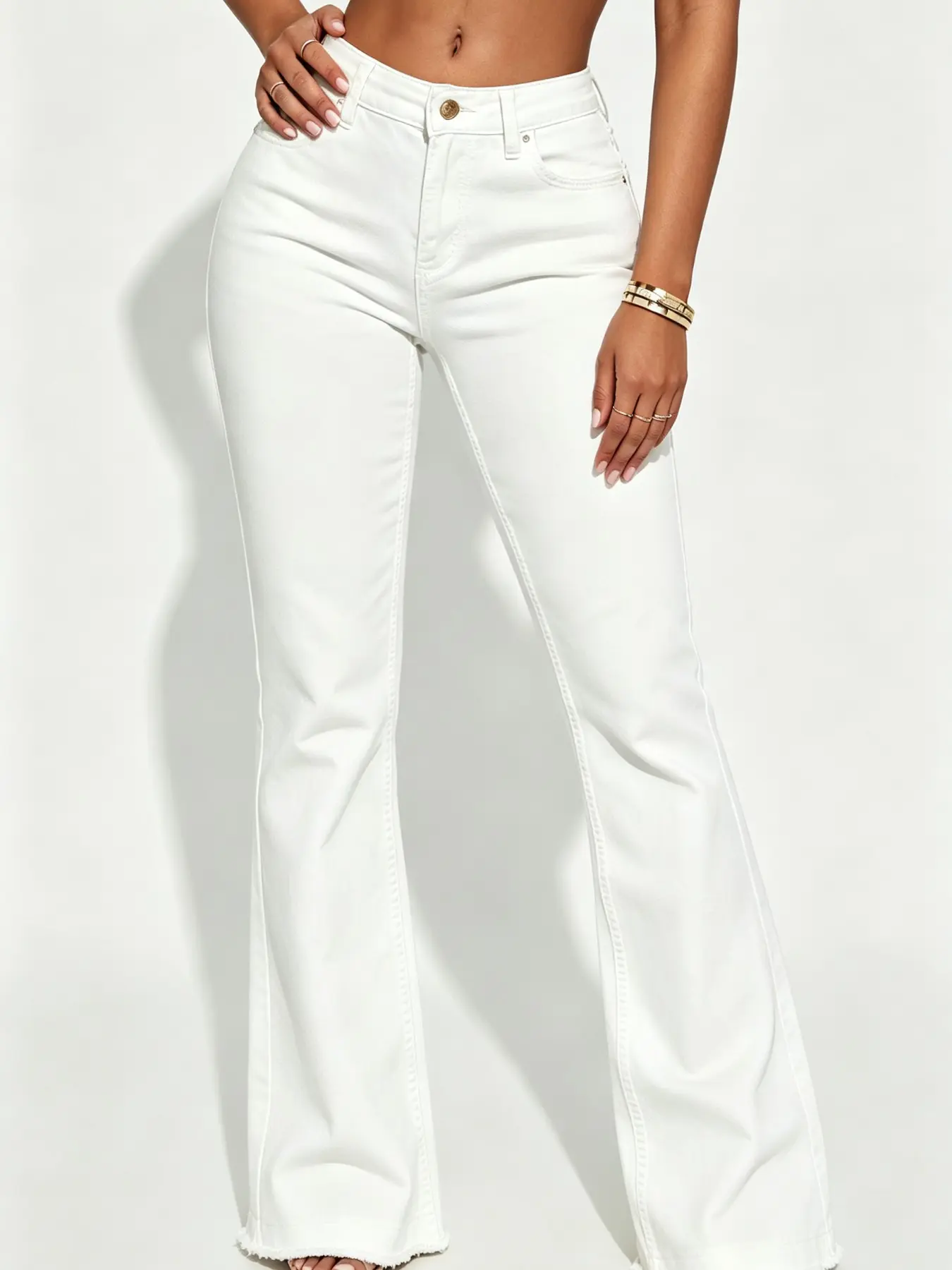 GILIPUR High Waist White Stretch Flare Leg Jeans With Bow Pocket Y2K Curvy Outfit TChic