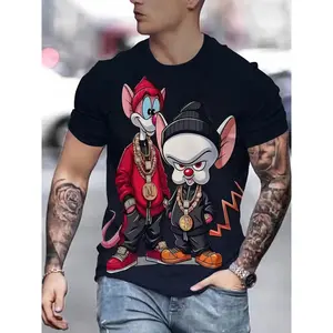 Men's Summer Comfort Fitted Casual Streetwear Short Sleeve Round Neck Fun Novelty Geometric T-Shirt, Digital Print, Perfect for Theme Parties