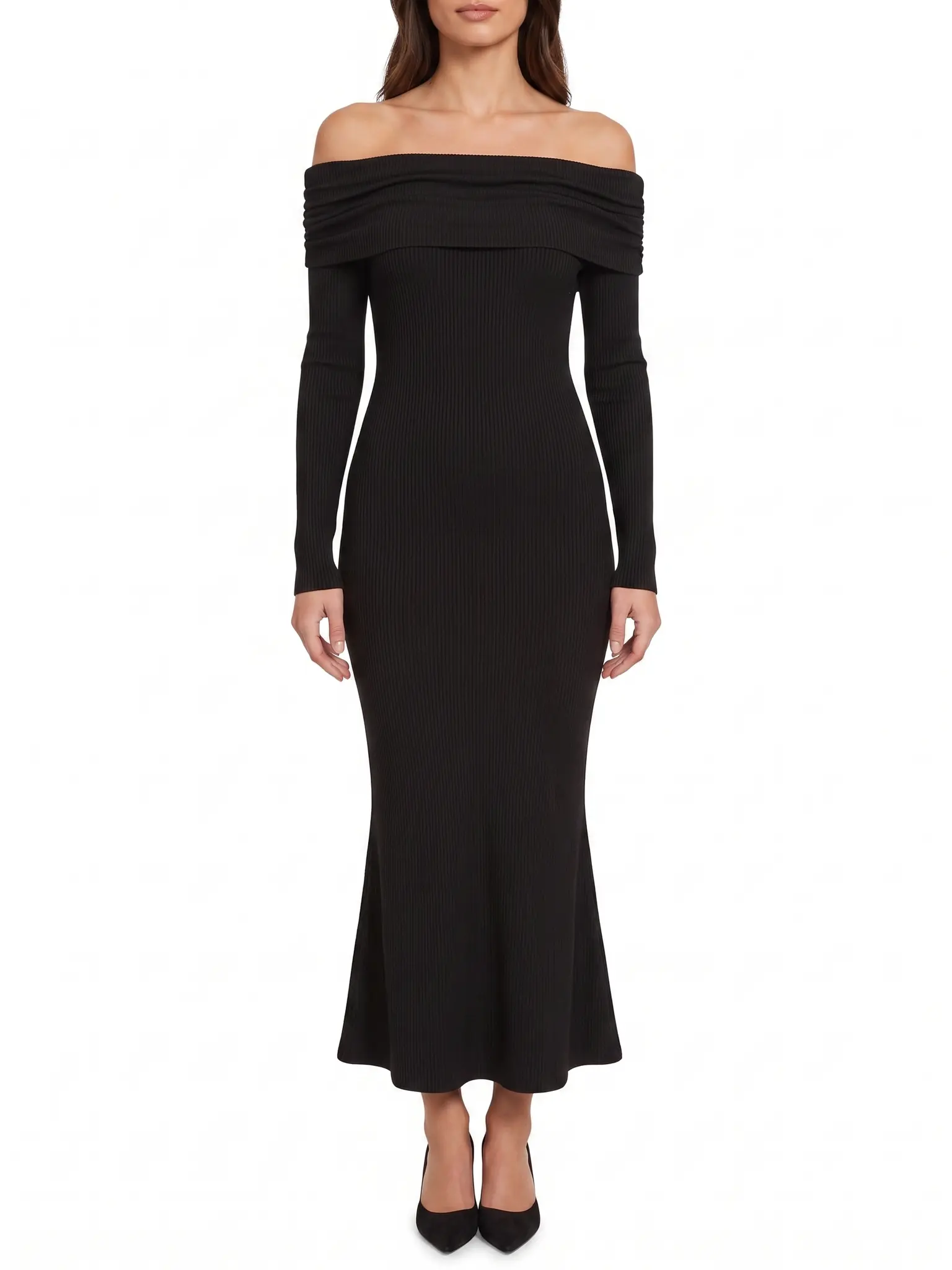 Women's Off-Shoulder Bodycon Mermaid Maxi Dress with Long Sleeves for Parties and Dates