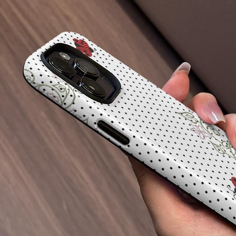Polka Dot Ladybug Pattern Phone Case , Shockproof Rugged Cover Dual Layer Soft TPU Hard Bumper Shell for iPhone 7 8 X XR 11 12 13 14 15 16 17 Pro Max Plus Air, Cute Y2K Art Style, Kawaii Floral