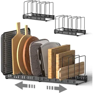 2PACK Cutting Board Organizer, Adjustable Divider Cutting Board Holder with Anti-slip Pads, Kitchen Cabinet Organizer for Baking Cookie Sheet Pan Bakeware Cookie, Black, Large-Size