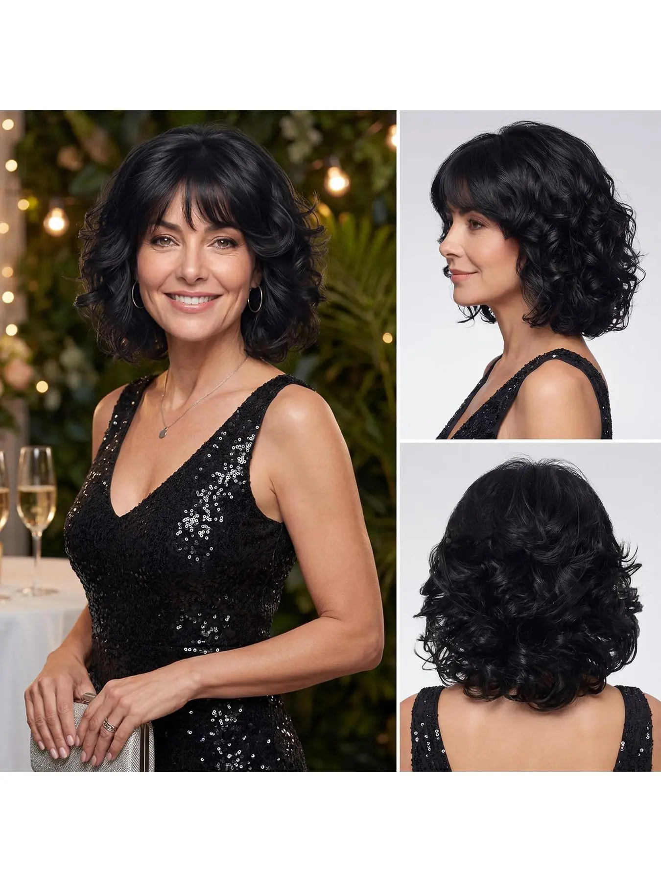 Stylish Black Synthetic Lace Front Bob Wig Short Curly Wavy Hair for Women Ultra Light Breathable Comfortable Perfect for Daily Wear Street Style and Casual Outfits