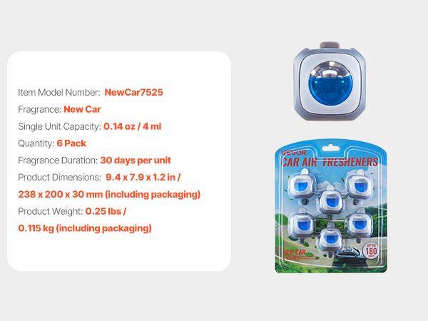 Car Air Freshener 6-Pack New Car Scent Vent Clip 4ml Each Vent Air Fresheners