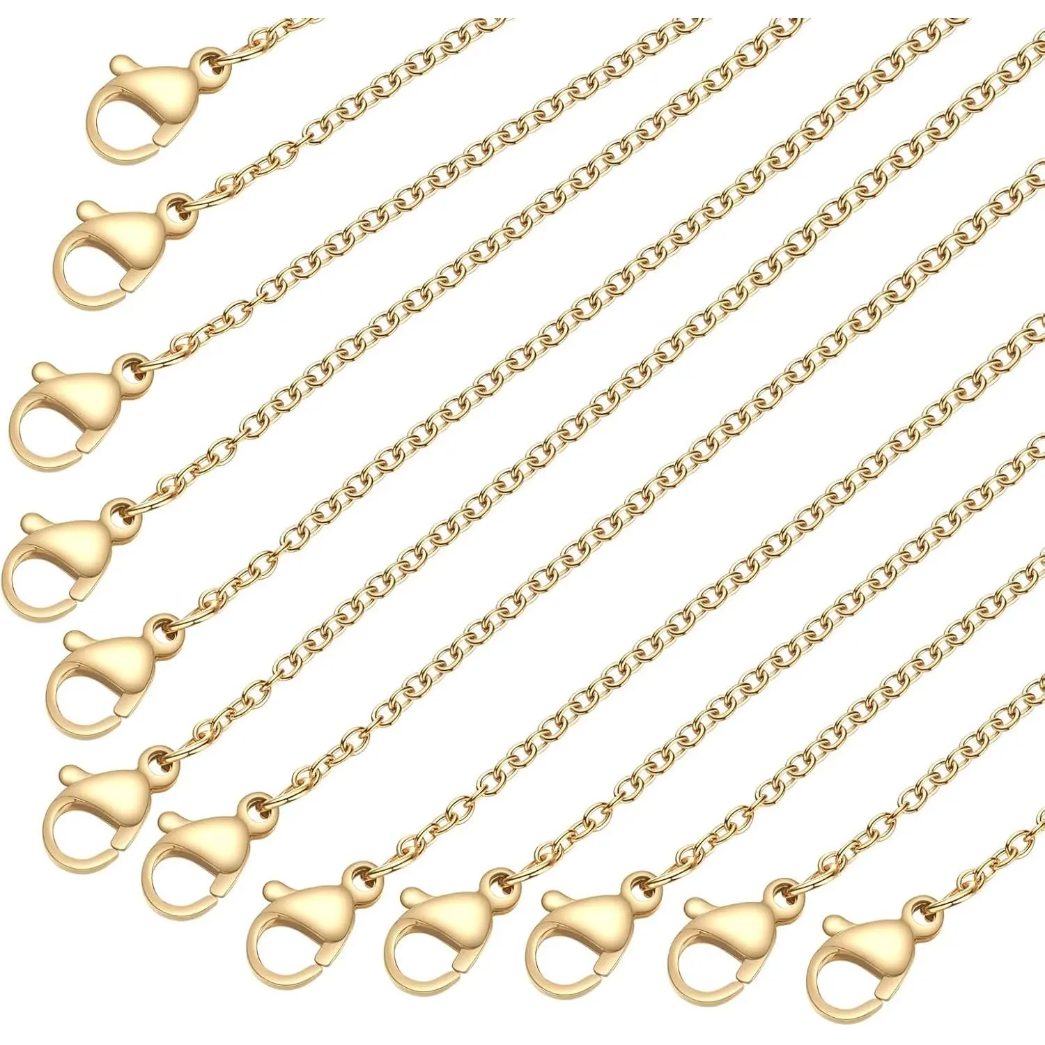 Stainless Steel Chain for Jewelry Making: Necklace Chains Bulk 1.5 mm Gold Plated Thin Chains 20 Pack Gold Cable Chains for Necklace Making (17 Inches)