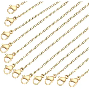 Stainless Steel Chain for Jewelry Making: Necklace Chains Bulk 1.5 mm Gold Plated Thin Chains 20 Pack Gold Cable Chains for Necklace Making (17 Inches)