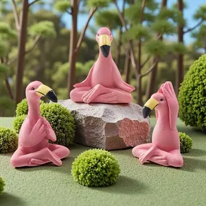 Set of 3 Yoga Flamingo Resin Statues – Miniature Zen Garden Decor for Desktop, Pink Meditation Flamingo Figurines for Women, Moms & Grandmothers, Calming Gift for Mindfulness Lovers, Cozy Spiritual Vibe