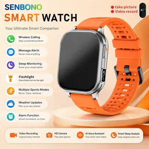 SENBONO New watch that can take photos and videos, wireless calling smart watch, DIY dial, 256MB memory, multiple sports modes, outdoor sports watch, recording, local music, fill light, sleep recording, ideal gift for men and women.