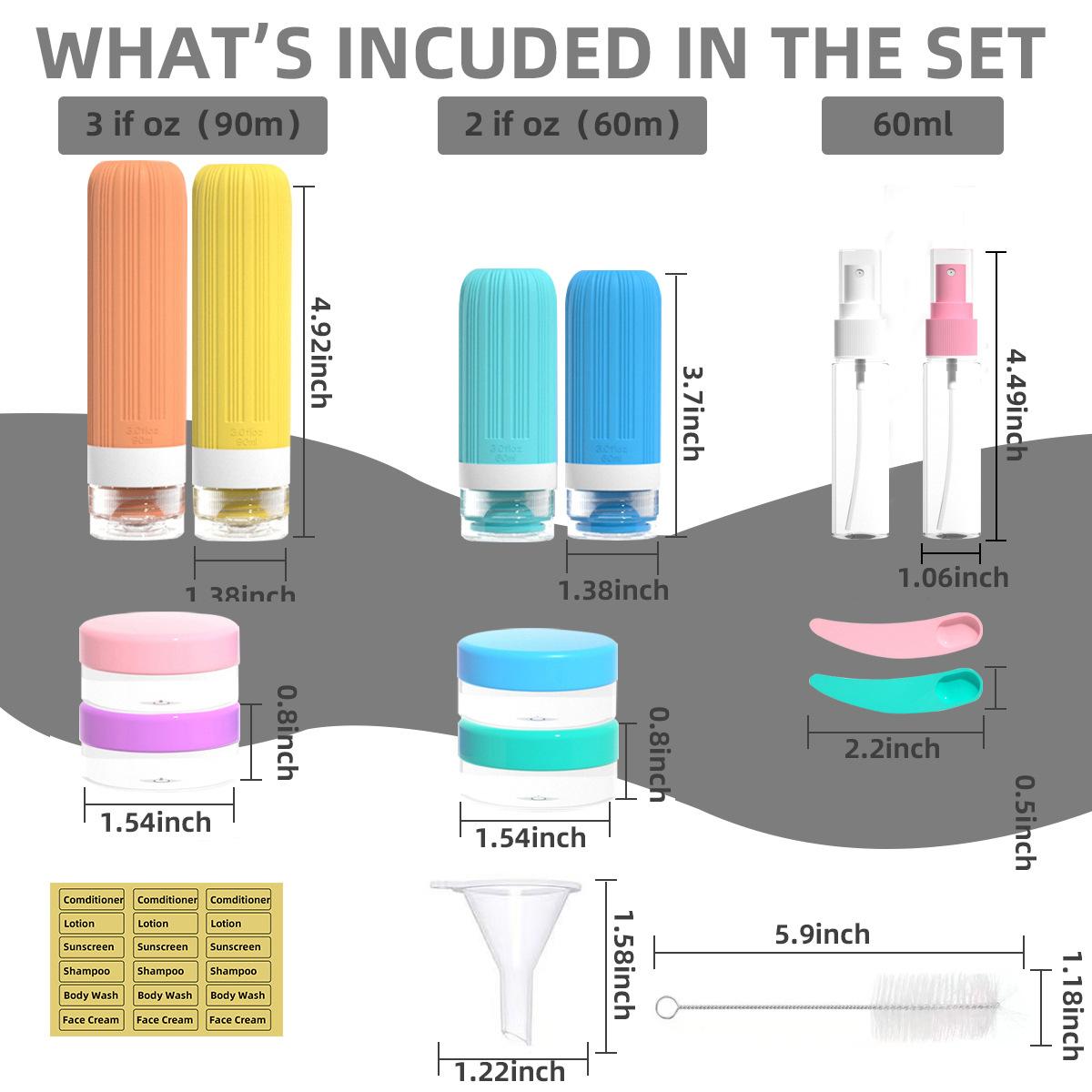 Travel Silicone Shampoo and Shower Gel Bottles Set, Leak-Proof Portable Toiletry Containers, Refillable Travel Bottles for Shampoo, Conditioner, Soap, Camping, Vacation, & Business Trip Essential