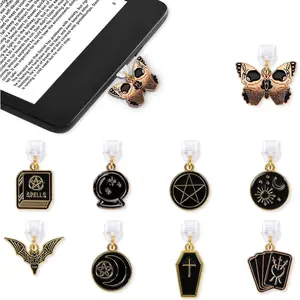 Black  Dust Plug Charm - 9 count Tarot Moon  Butterfly Dust Plug Charm Type C With Kindle and Phone Usb C  Port Pendant for Kindle for E-Readers Book Lover Women Men