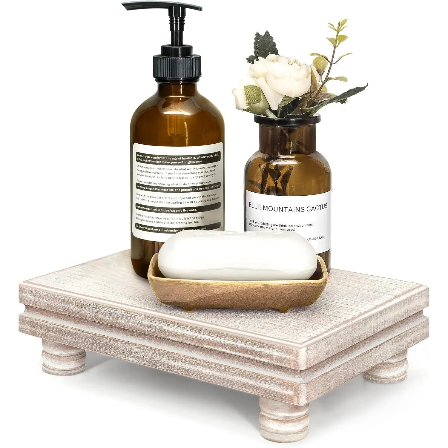 Decorative Tray  Pedestal Stand –  Wooden Tray for Soap Holder & Bathroom Accessories - Kitchen Essentials & Bathroom Organizer for  Decor ( )