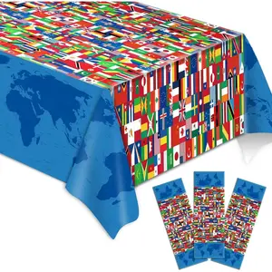 Table Cover, 3 Pieces International Flag Tablecover World Flag Party Tablecloth Decorations Disposable Plastic, Birthday Party Decor Supplies Favors Outdoor Indoor