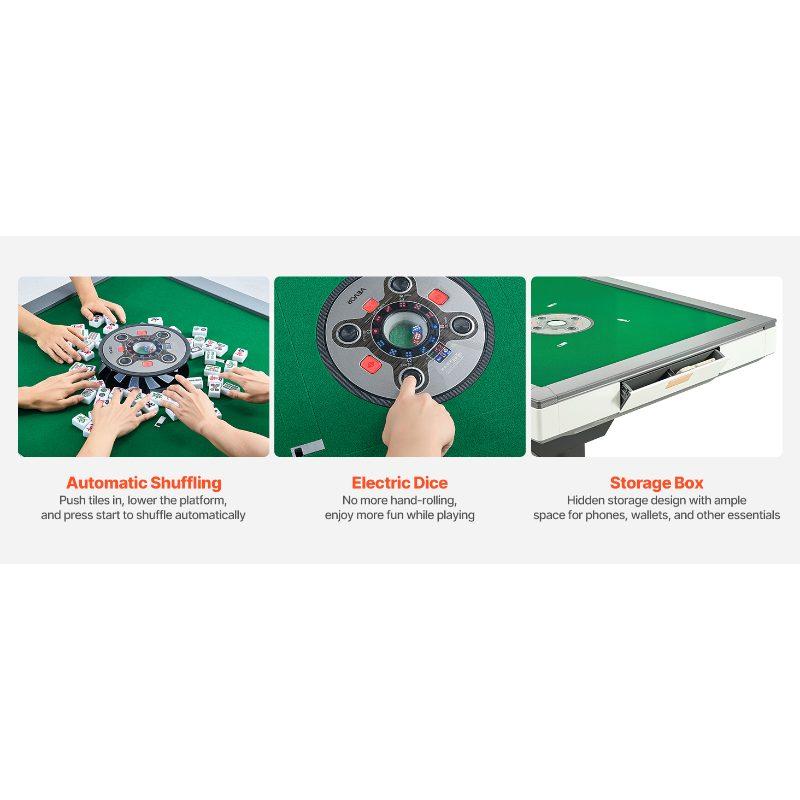 VEVOR Automatic Mahjong Table with Wheels, 2 Sets of 42 mm Tiles (152 Pcs), Roller Coaster Style Mahjong-Table, Foldable and Automatic Shuffler, for Home, Outdoor Leisure Gifts for Mahjong Players