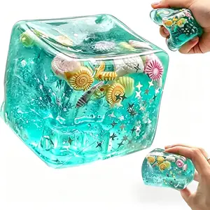 Premium Seashell Ice Cube Squishy Stress Toy - Soft Sensory Fidget Cube for Anxiety Relief, Non-Toxic Square Squishy for Kids & Adults