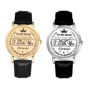 "I Love You "TO MY MOM Women's PU Leather Quartz Wrist Watches No Numerals Dial