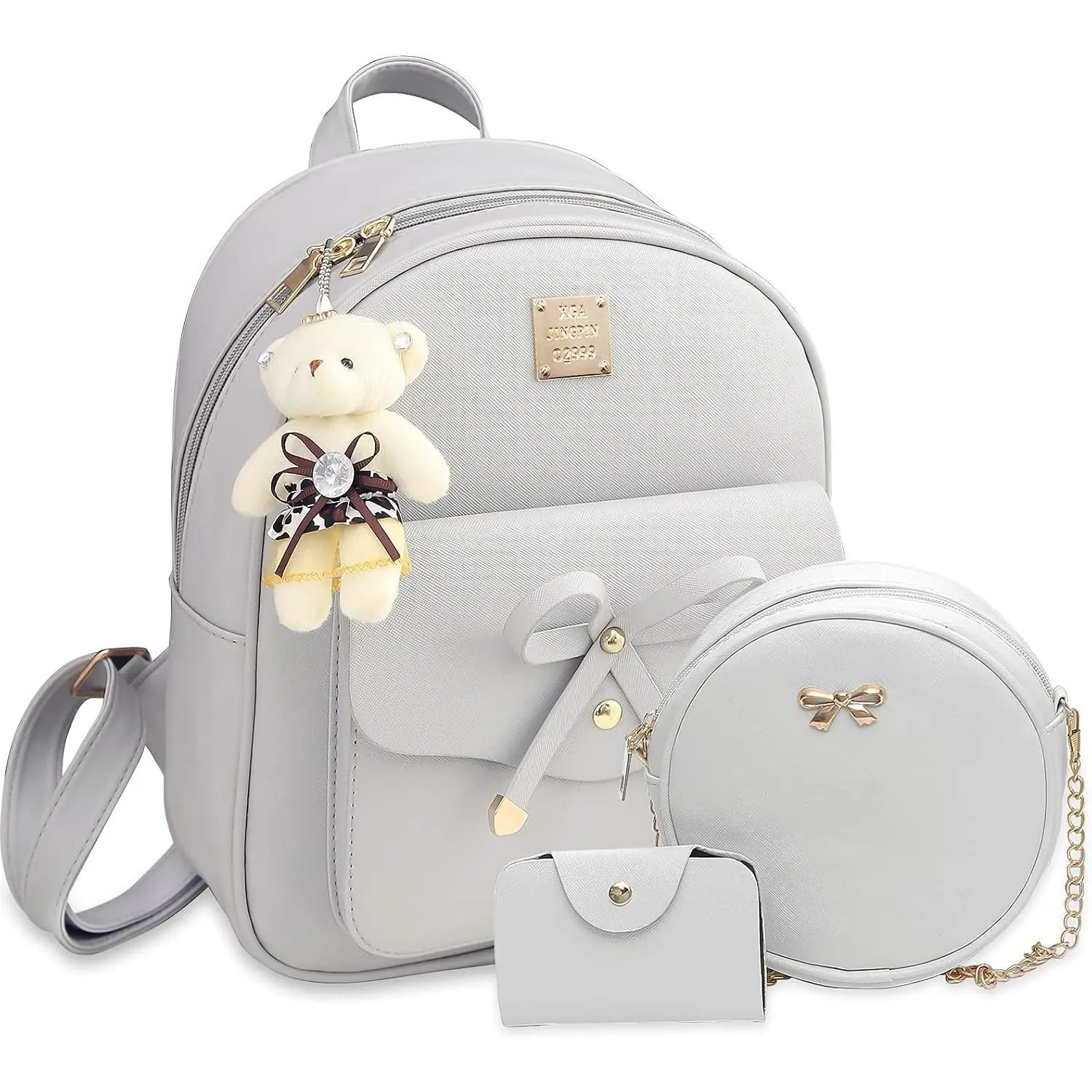 Mini Backpack Bowknot Leather Backpack Purse 3-PCS Cute Small Backpack for Women Ladies