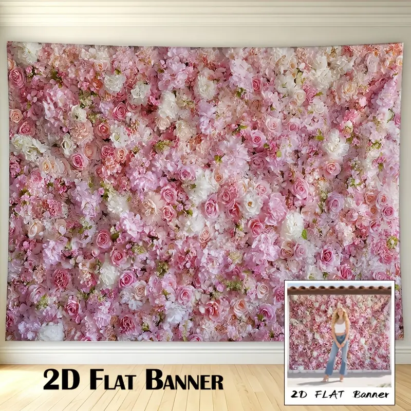 Rustic Pink Rose Peony Wedding Backdrop, Floral Polyester Banner for Ceremony, Reception, Bridal Shower, Photography Decoration