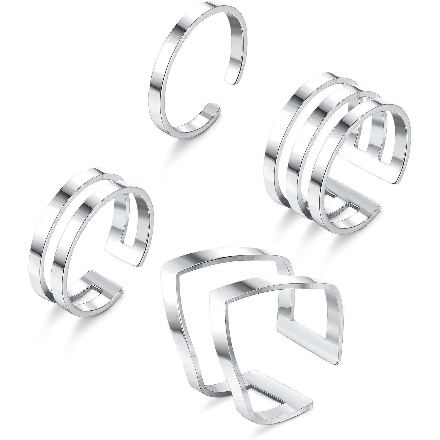 Women's 4-Pcs 316L Stainless Steel Stackable Knuckle Midi Rings Set, Adjustable Minimalist V-Shaped Thin Band Nail Thumb Rings, V-Shaped Band
