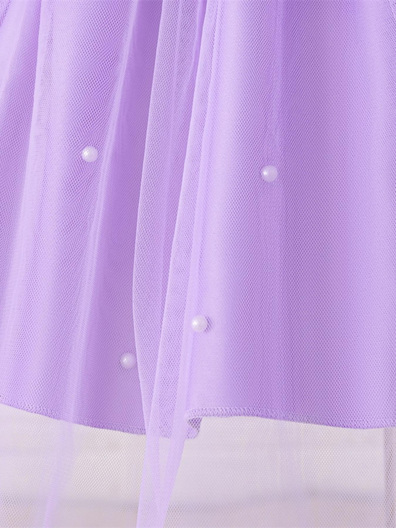 Girl's Contrast Sequin Ruffle Trim Tiered Layer Mermaid Dress, Elegant Butterfly Sleeve Square Neck Fit & Flare Dress for Party, Princess Quince Dresses, Kids Clothes for All Seasons