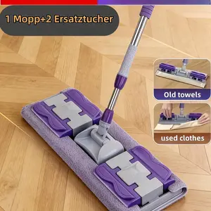 14-Inch Professional Floor Mop Set, Reusable Microfiber Pads, Adjustable Stainless Steel Handle, Suitable for Wood, Tile Floors