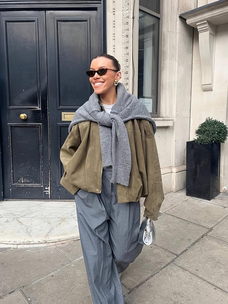 Women's Military Jacket, Army Green Loose Fit Coat For Spring & Autumn Women's Military Jacket, Army Green Loose Fit Coat For Spring & Autumn