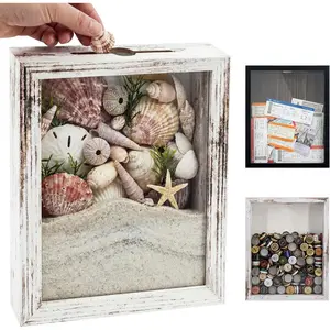 8x10 Top Loading Shadow Box Frame with HD Glass, Wood Display Case with Slot, 1.25 inches Interior Depth, Ideal for Wine Bottle Caps, Tickets, Shells, Stamps and More, White