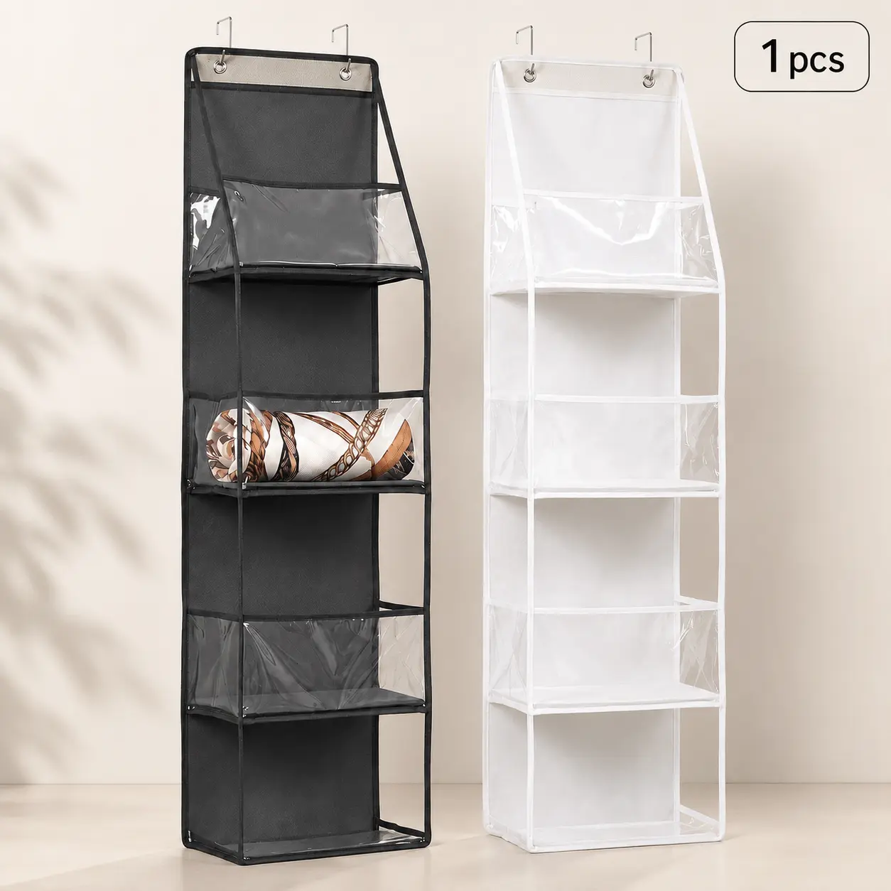 Over The Door Hanging Organizer with 4-Tier Lightweight Shelves - Anti-Tilt, Compact, Multifunctional Hangable Design for Bedroom, Dormitory Storage Organization, Small Room Organization Products