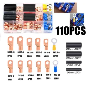 110pcs Copper Color Terminal Blocks, Terminal Connectors Sc6-Sc35, Cold Press Terminals, Heat Shrink Tubes, Home Decor Accessories