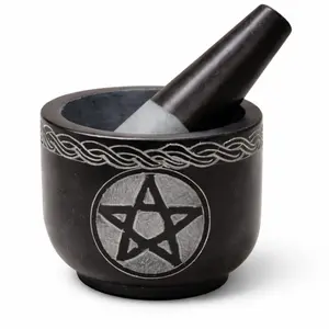 Unique Black Solid Stone Mortar and Pestle Set Grinder Bowl for Herbs, Spices, Guacamole, Garlic, Ginger Root