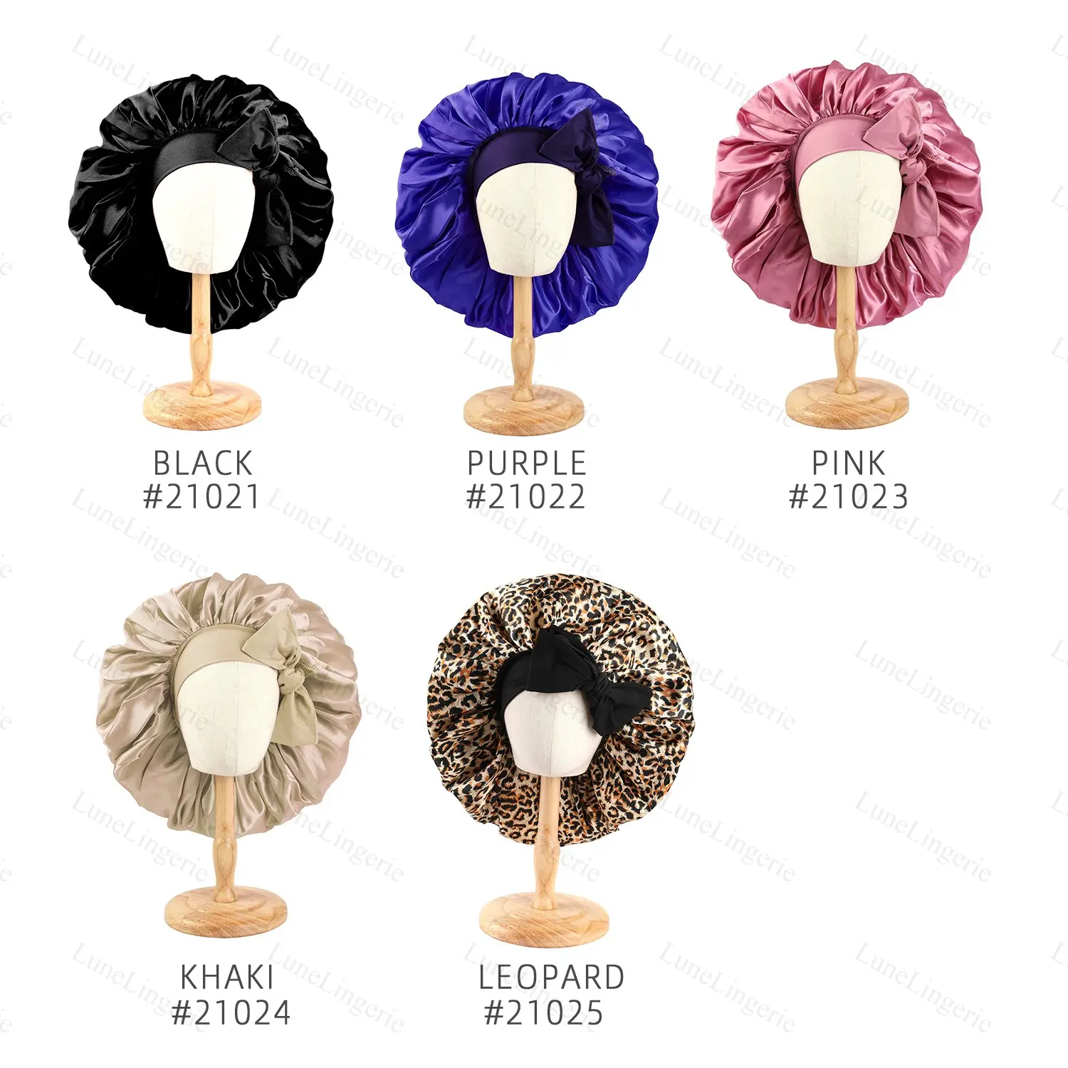 Oversized Tie Satin Sleep Cap with Elastic Ribbon, European Style Round Home Hair Bonnet