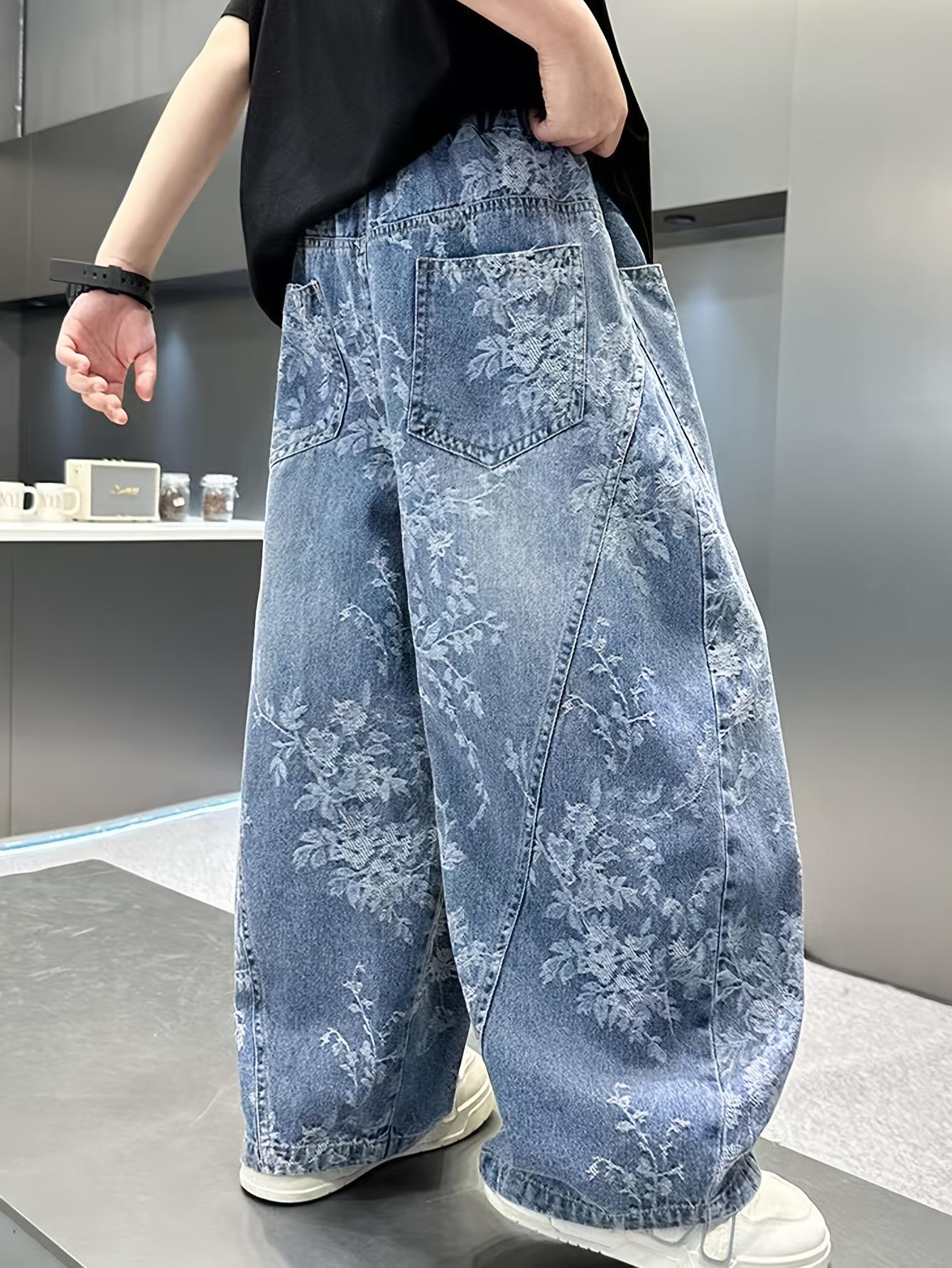 (New)Back-to-School Season Valentine's Day Fashion Trend Boys' Pants 2026 New Jacquard Simple Versatile Loose Wide-Leg Stylish Boys' Jeans