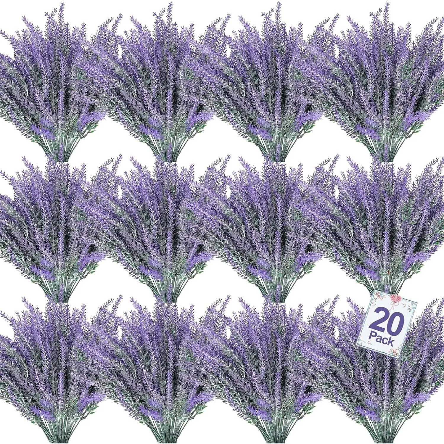 20 Bundles UV-Resistant Non-Fade Plastic Artificial Lavender Bouquet, Decorative Hanging Ornaments for Outdoor Window Box Planter, Porch Garden Home Wall Summer Decor (Gray Purple)