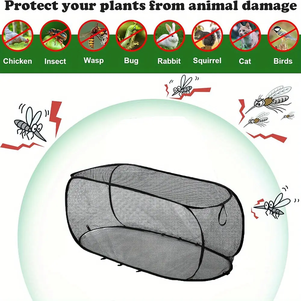 1pc foldable pop-up mesh plant greenhouse cover, protective cage with 8 ground stakes, garden plant cover, vegetable net plant protection net, protects vegetable and fruit nursery flowers from damage, is sturdy and durable, free from animal and insec