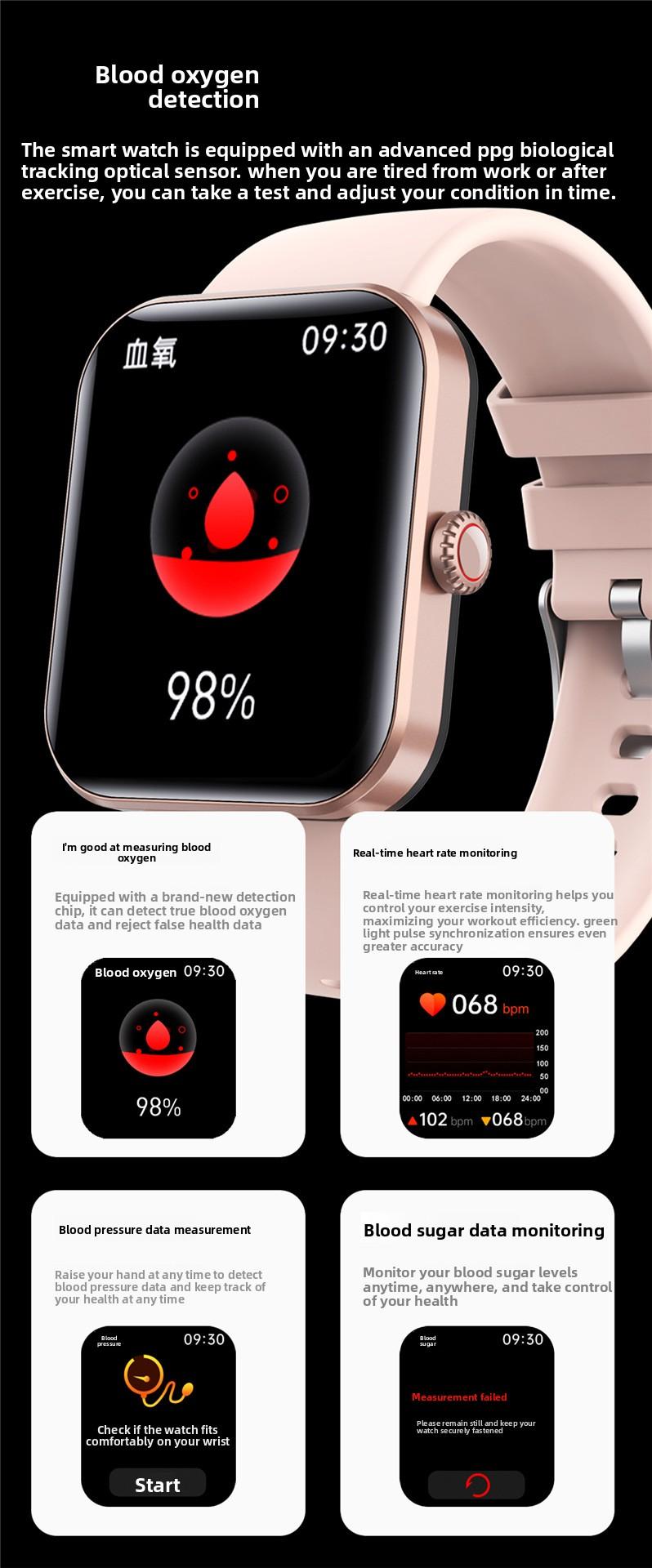 F57L Smart Watch Sports Bracelet Heart Rate Blood Pressure Monitor Body Temperature Sleep Measurement Step Counting Fitness Tracker IP68 Waterproof Smartwatch for Men Women