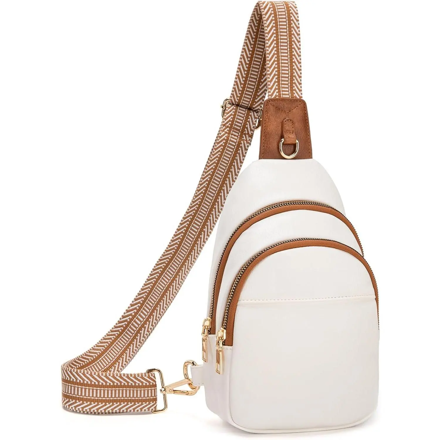 Crossbody Bags for Women Small Leather Sling Bag Fanny Packs   Chest Bag for Woman (Beige with Brown)