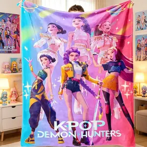 K-Pop Demon Hunter Style Flannel Blanket, Anime Plush Fleece Throw for Adults Kids, Super Soft Warm Cozy Blanket for Sofa Bed Office Room Decor Birthday Holiday Gift