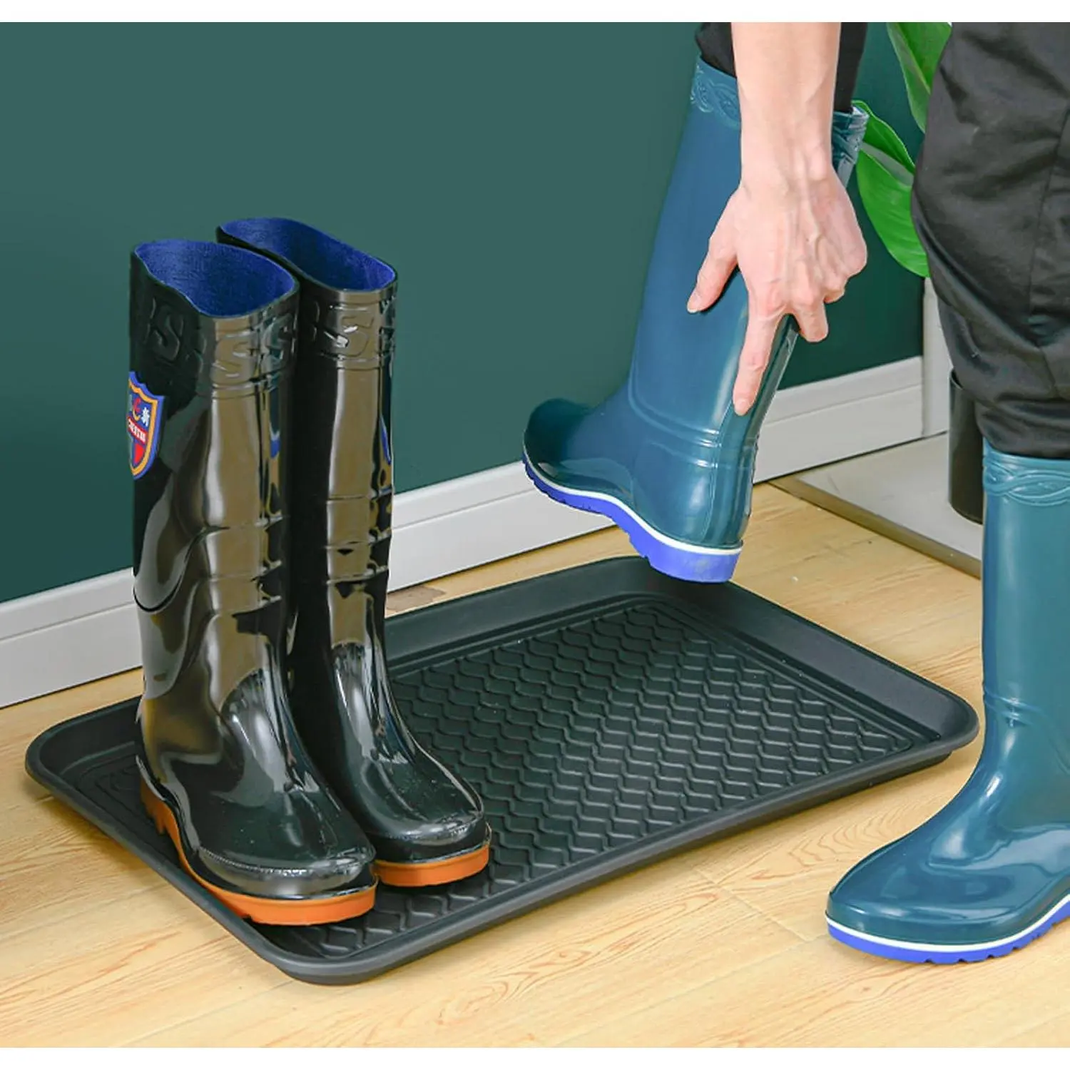 Boot Tray for Entryway,Hard Plastic Boot Mat,Shoe Tray,Shoe Mat for Indoor and Outdoor Use (Black Grid (Hard Plastic), 29.5X14.9 inch)