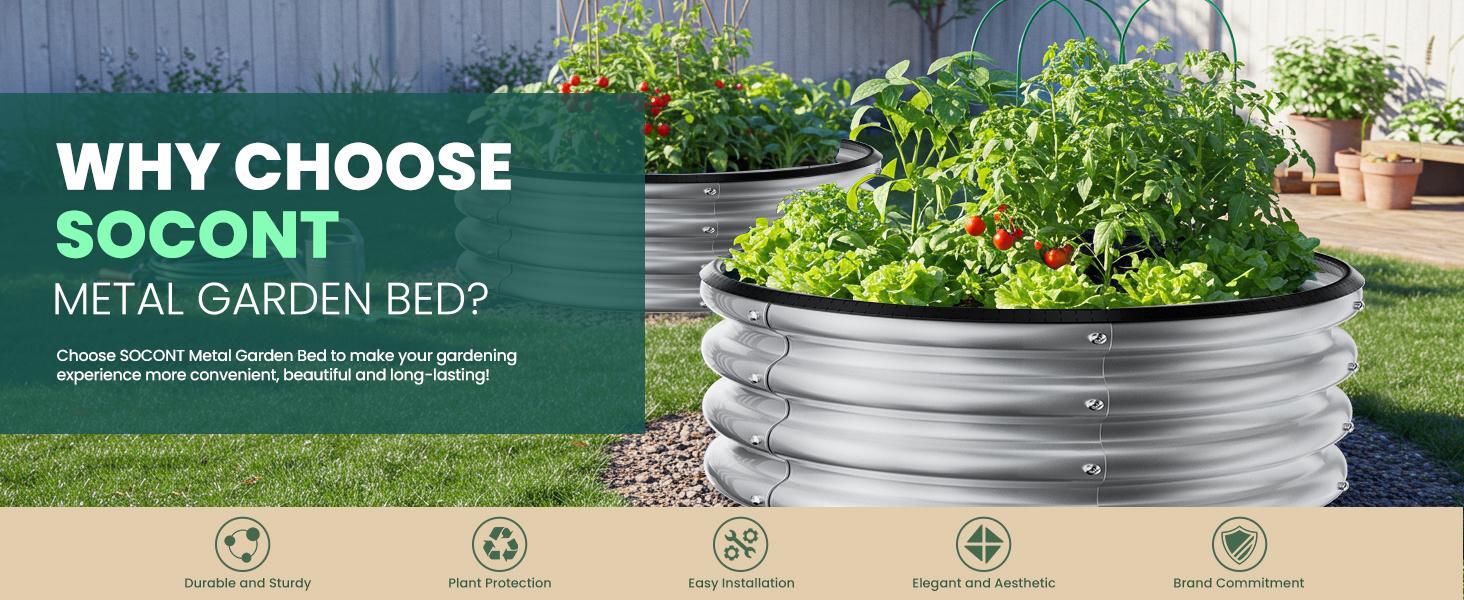 Round Galvanized Raised Bed Kit, 2 Pcs 2 x 2 x 1ft Teal Blue Galvanized Boxes, for Vegetables