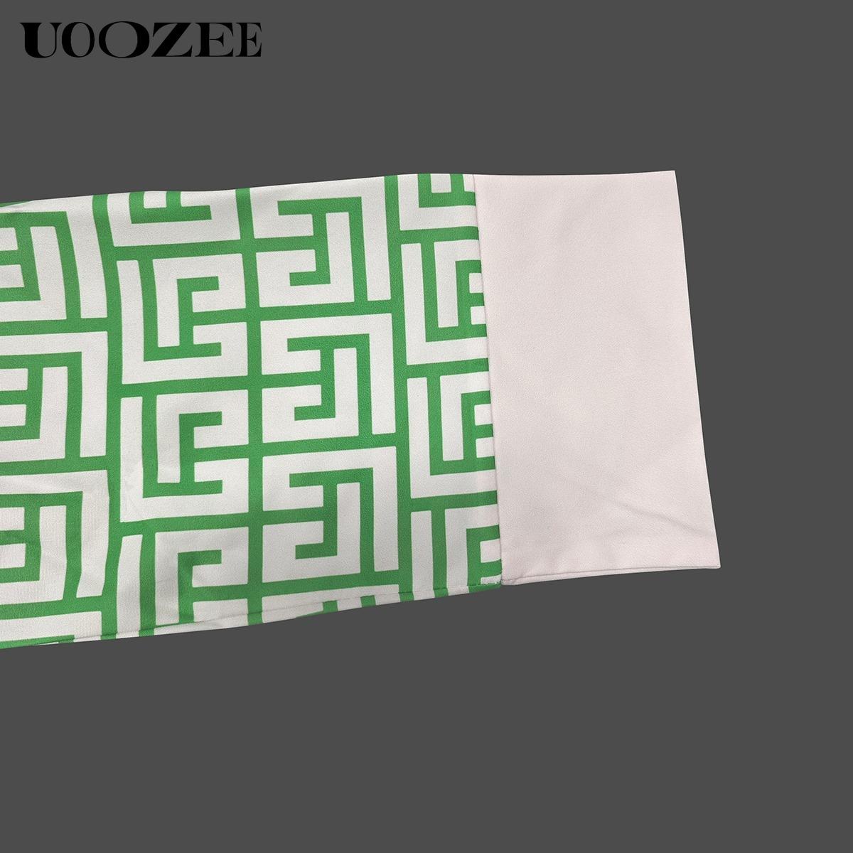 UOOZEE Women's Multicolor Geometric & Printed Lapel Three-Quarter Sleeve Buttoned Collared Mini Dress Casual Summer Shirt Style Stylish Design, No Stretch Daily Multi-Occasion Wear Shirt Mini Dress