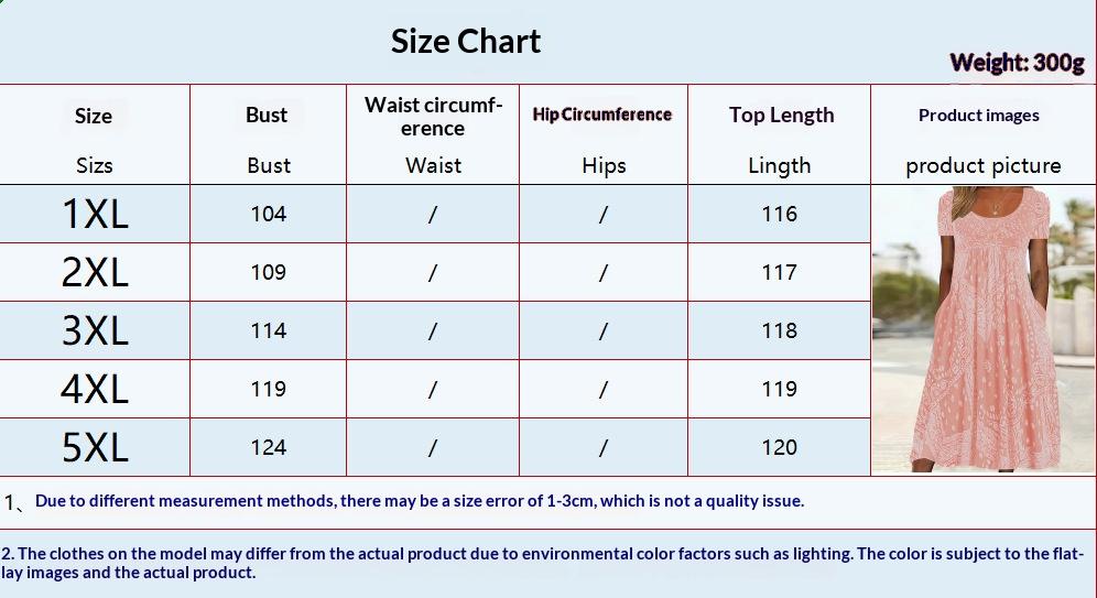 Plus Size, Summer New Arrival Round Neck Pleated Bust Plus Size Dress, Printed Pocket Short Sleeve Plus Size Women's Dress