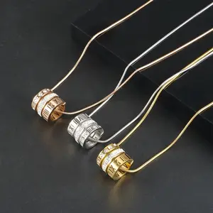 Three Layers Roman Numerals Necklace for Women Men Fashion Stainless Steel Crystal Pendant Choker Waterproof Jewelry