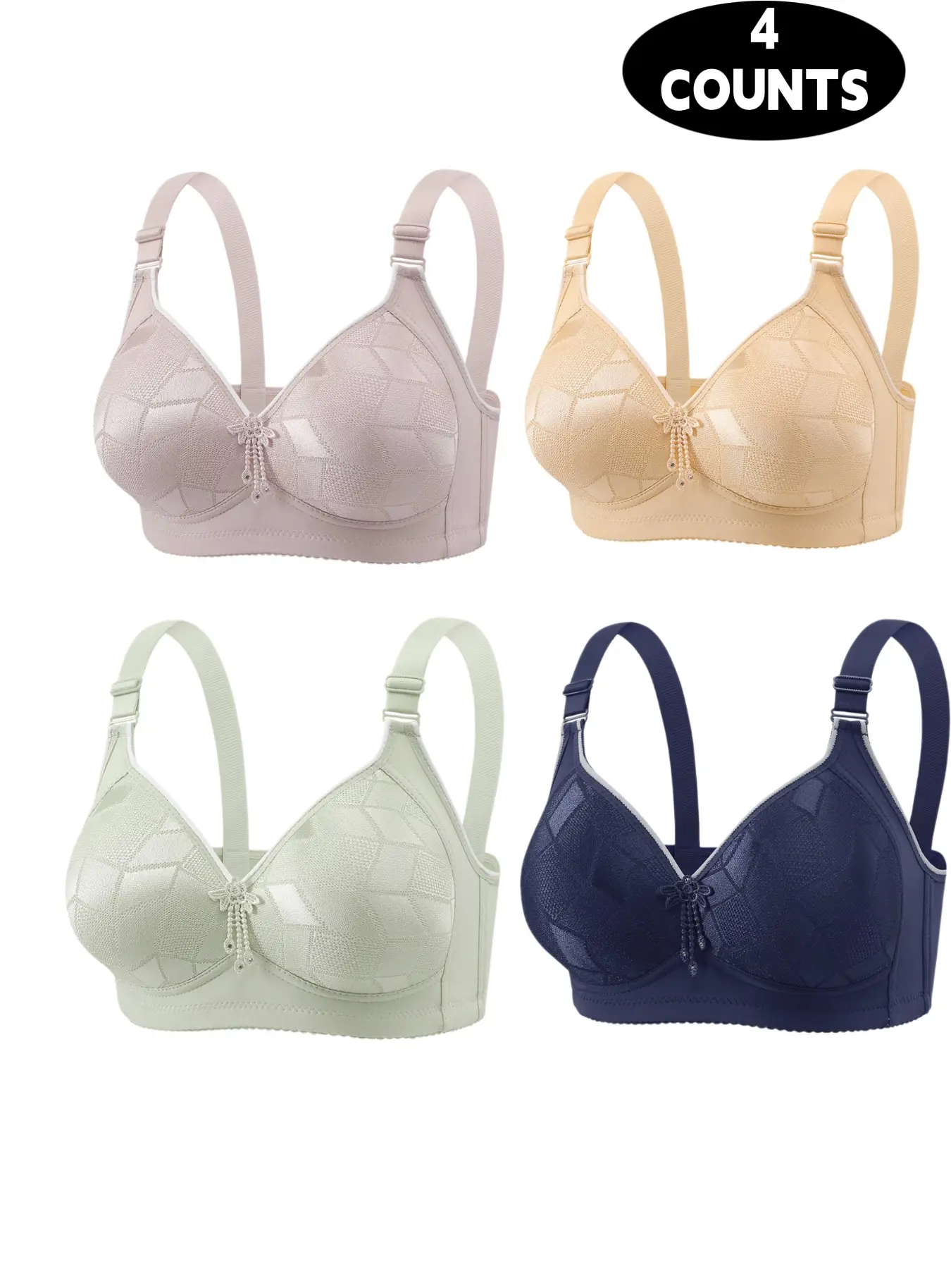4-Pack Wireless Push-Up Bras, Seamless Comfort Fit, Daily Wear Underwear, Breathable Soft Fabric, Full Coverage All-Day Support