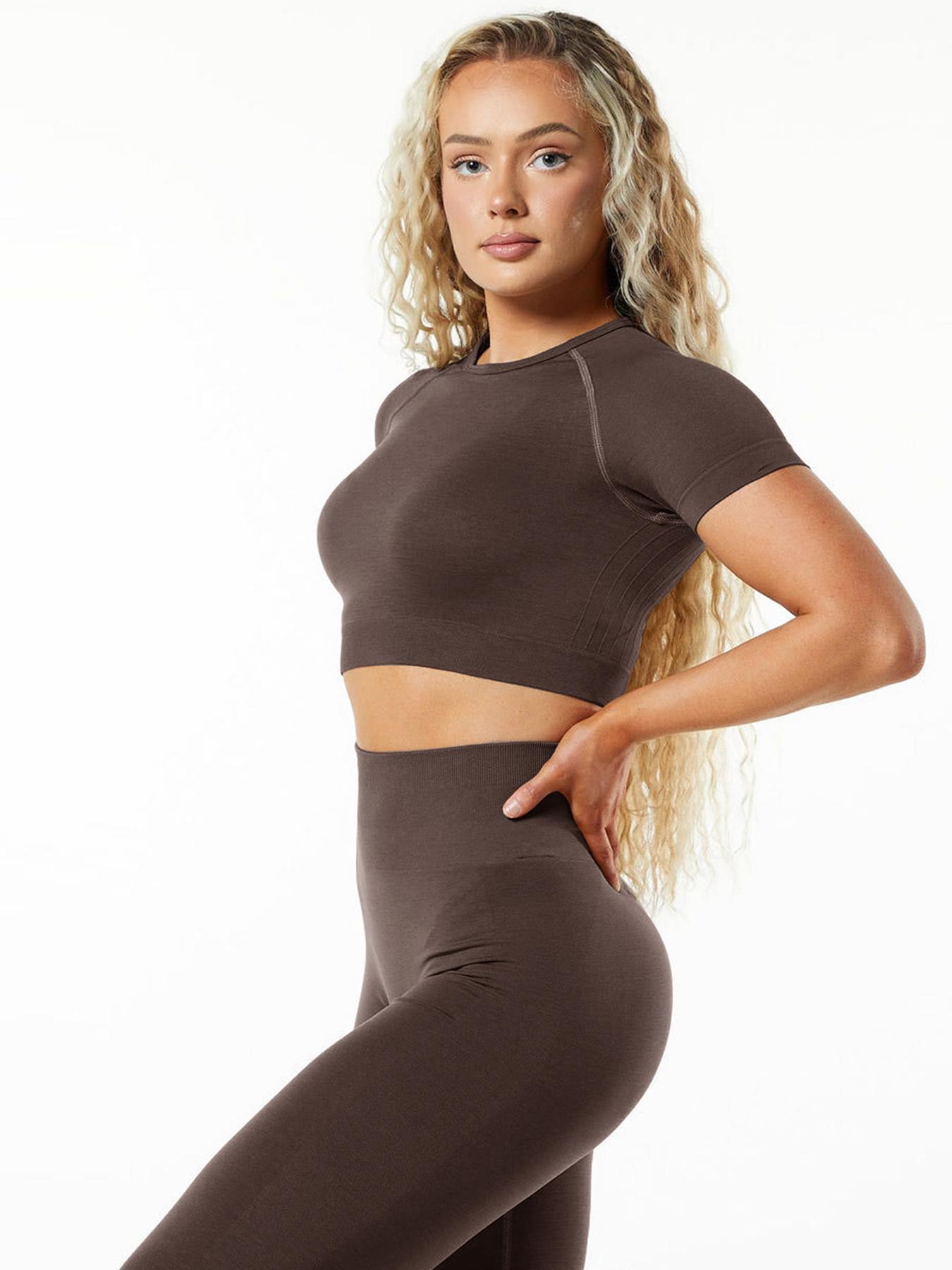 Two-Piece Set Women's Solid Crop Top & High Waist Leggings Tracksuit Set, Sporty Breathable Comfy for Yoga Gym Workout Running, Ladies Sportswear for All Seasons, Gym Workout Clothes