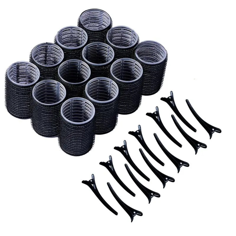 12 Hair Rollers + 12 Clips, No Heat Large Curling Set, Heatless Curler, Self-Adhesive Hair Cylinders, Hairstyling Tools, All Seasons, Casual Style