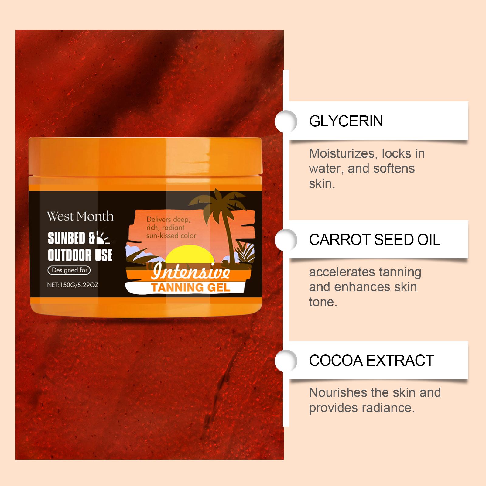 WEST MONTH Intensive Tanning Gel, Carrot & Coconut Extract Accelerated Natural Bronze, Skin Protection & Sun Damage Reduction, Long-Lasting Hydration Lock, Lightweight Non-Greasy Fast Absorbing for All Skin Hydrating balm