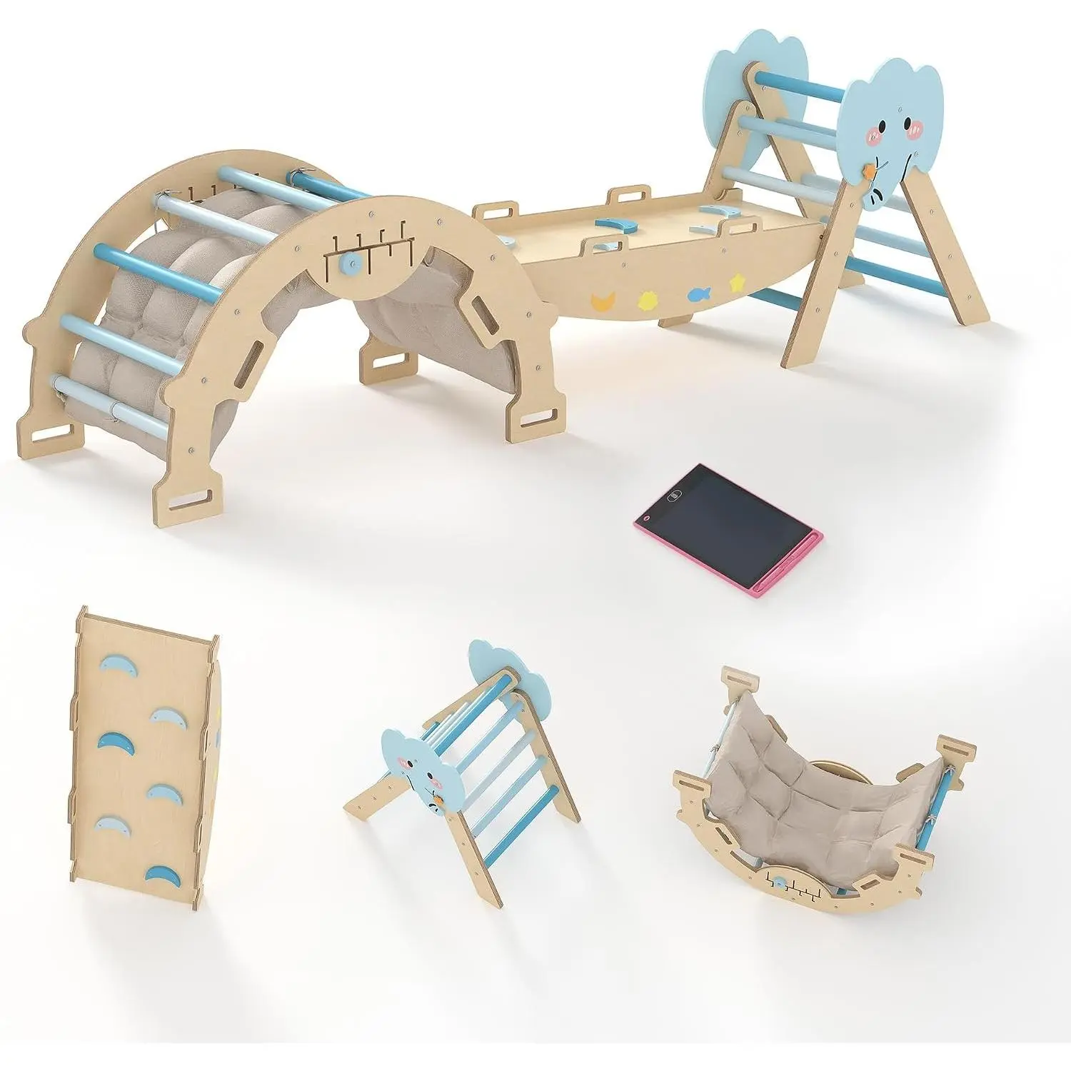 6 in 1 Pickler Triangle Set, Pickler Climbing Set for Toddlers | ,Foldable Toddler Climbing Triangle Indoor,Wooden Climbing Toys for Toddlers 1-3 with Cushion and Drawing Board for Kids