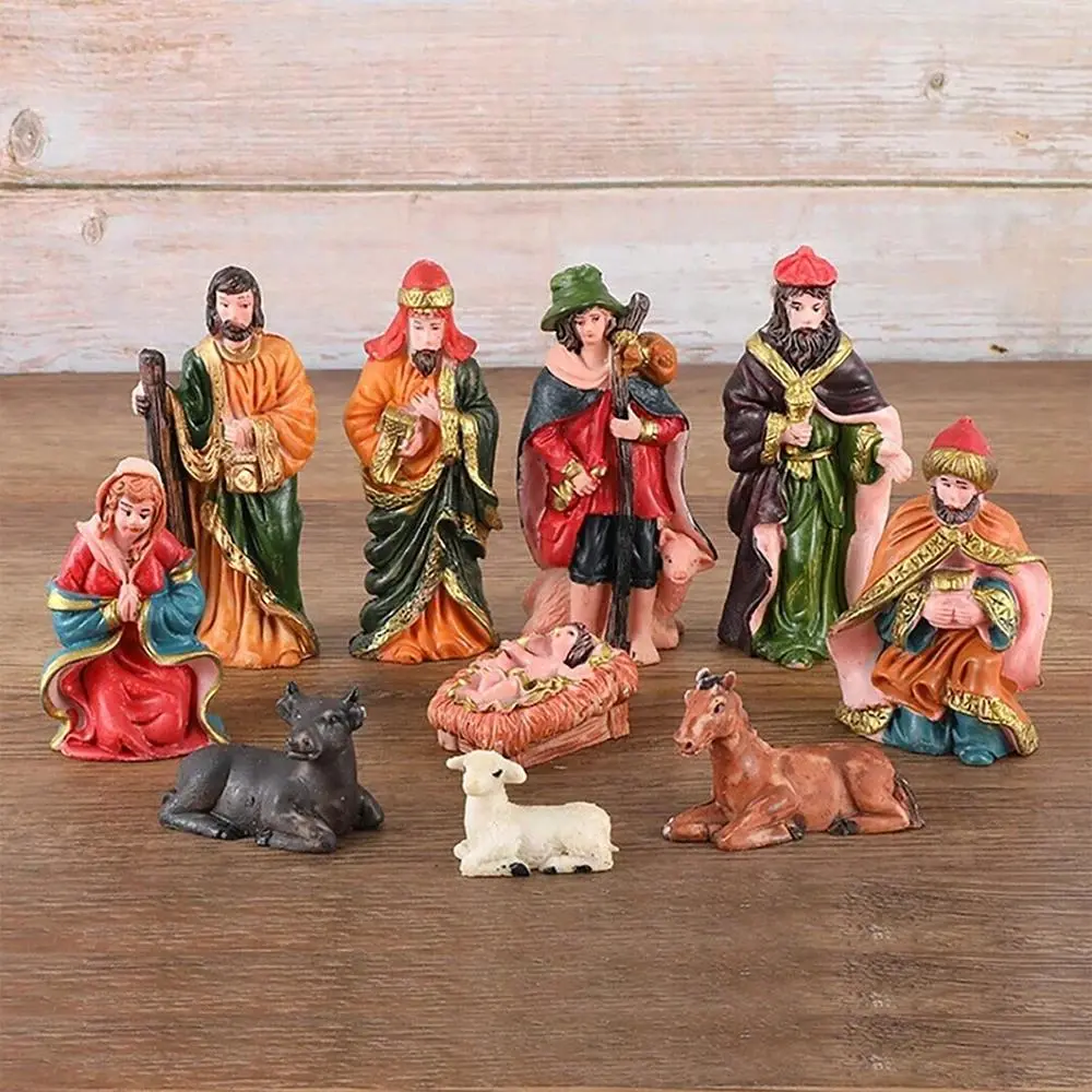 10Pcs Nativity Christ Figurines Set Christmas Nativity Scene Decoration Ornament Gifts Crafts