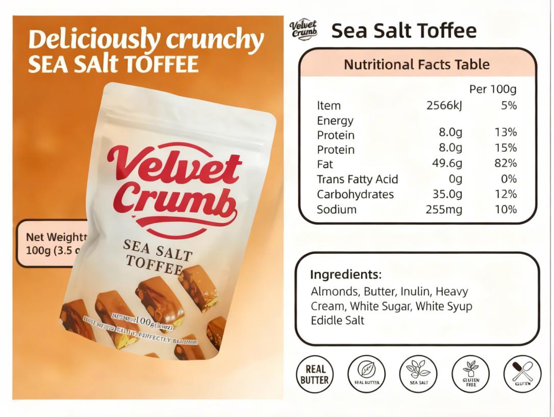 Sea Salt Toffee Candy, Rich Butter Caramel with Sea Salt, Smooth & Chewy Sweet Treat, Classic Gourmet Candy (3.53oz, 3 Pack)